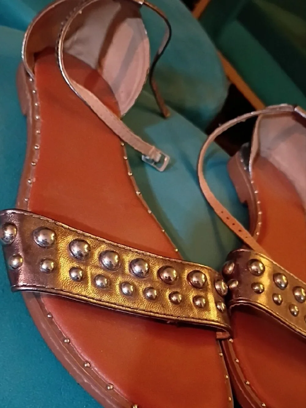Bakers Metallic Studded Ankle-Strap Sandals - Gray /Tan